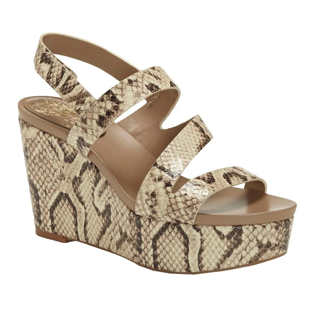 Vince Camuto Velley Platform Wedge Sandals Size 6.5 Neutral Leather Wedge Heel